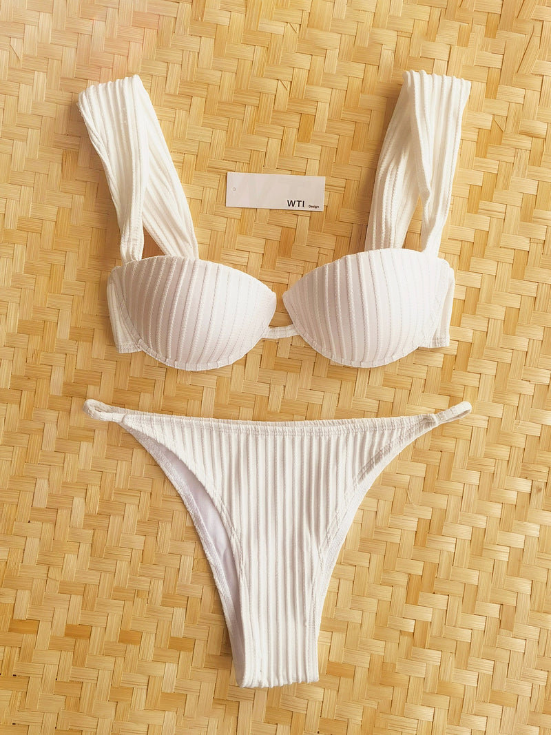 Wide Straps Ribbed Underwire Bikini Swimwear