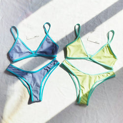 Solid Color Twisted Trim Bikini Set