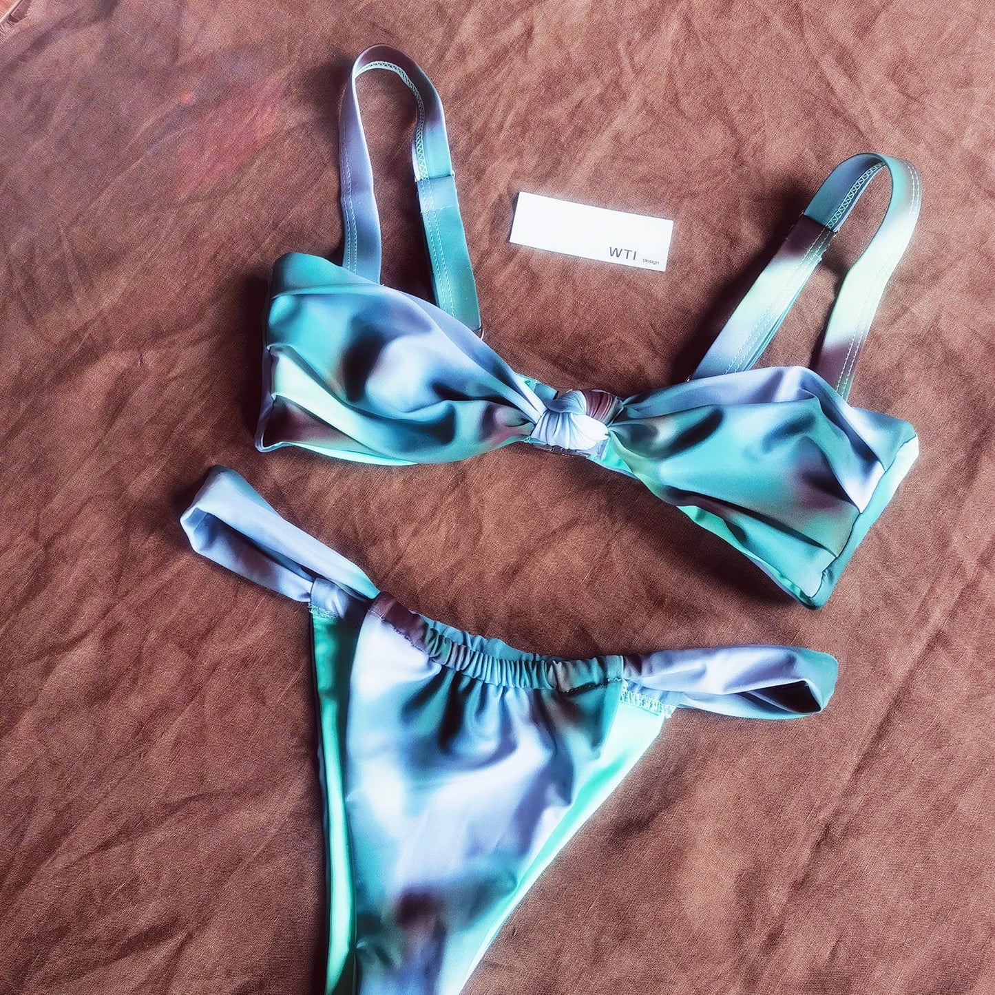 Tie Dye Front Knot High Rise Bikini Swimsuit