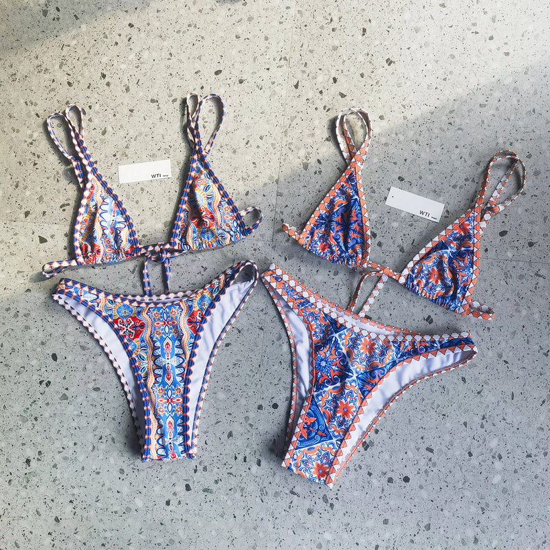 Boho Print Triangle Bikini Swimsuit