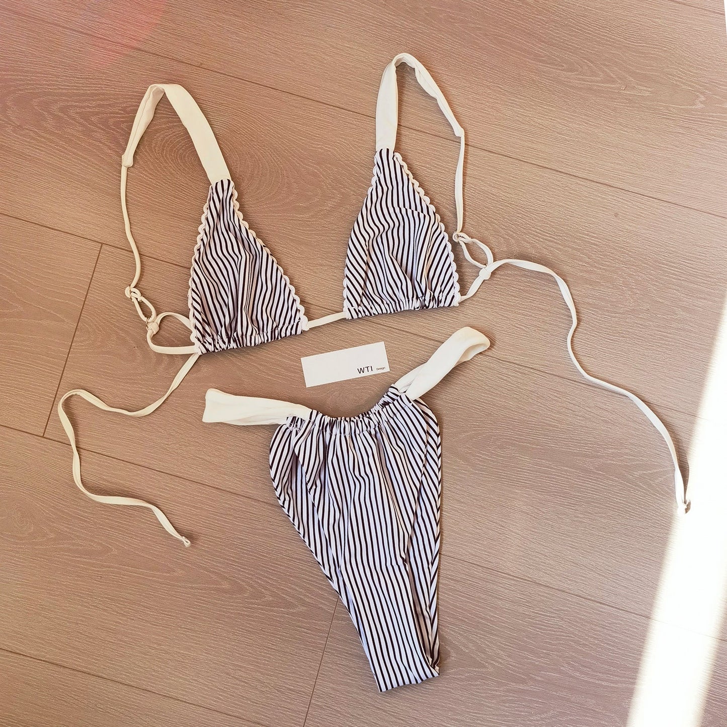 Stripes Print Triangle Bikini Swimsuit