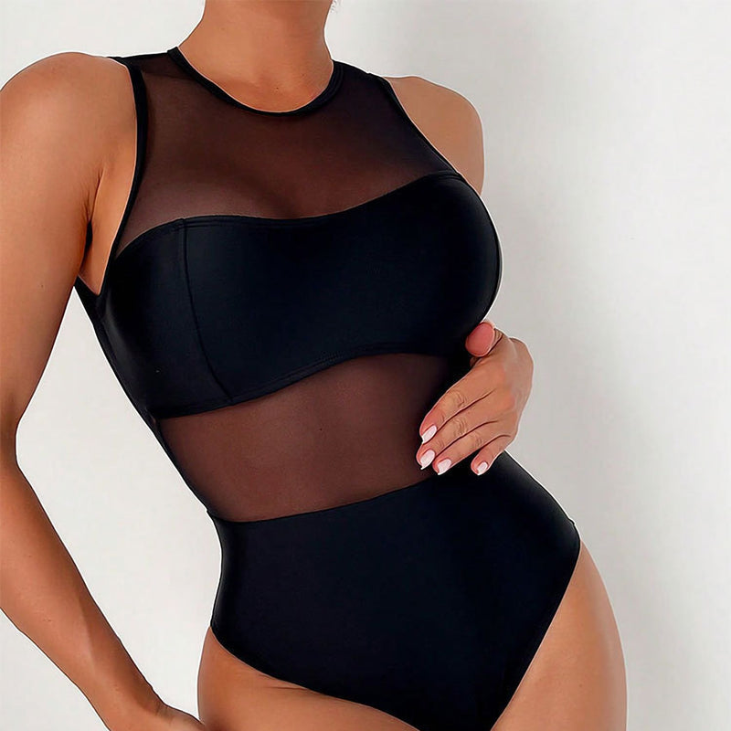 Classic Black Mesh One Piece Swimsuit