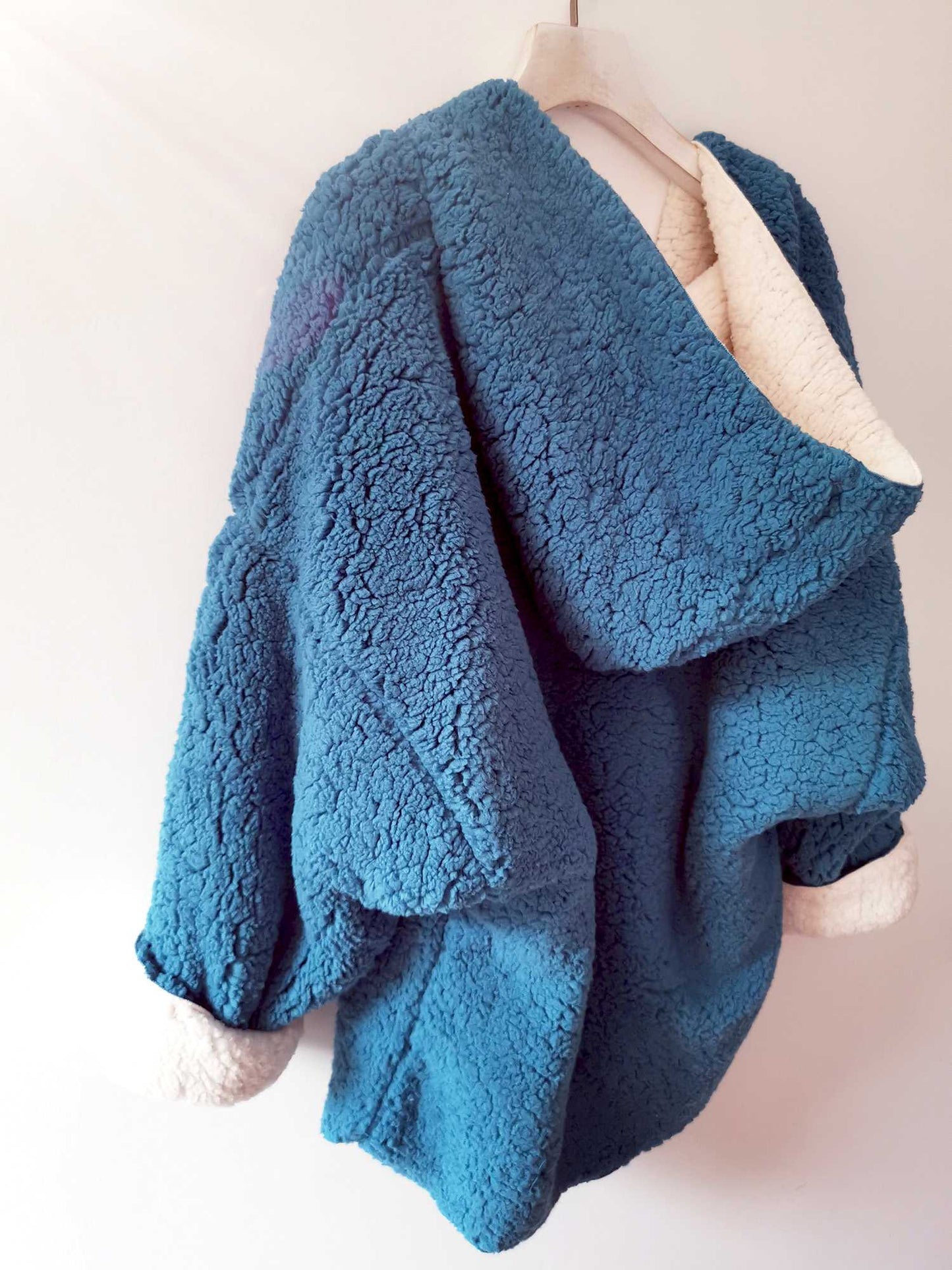 Reversible Oversized Soft Fuzzy Hoodie Coat - worthtryit.com