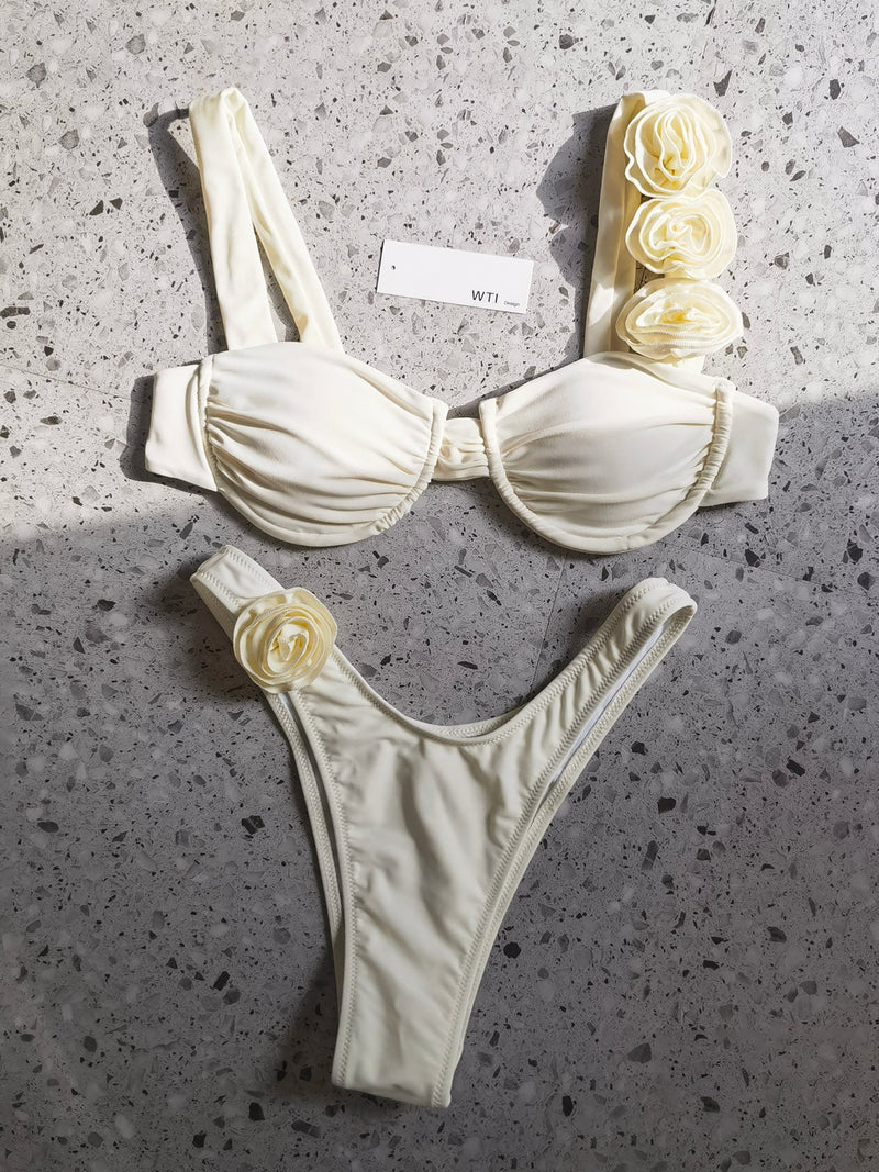 Cute 3D Petals Underwire Bikinis Swimwear