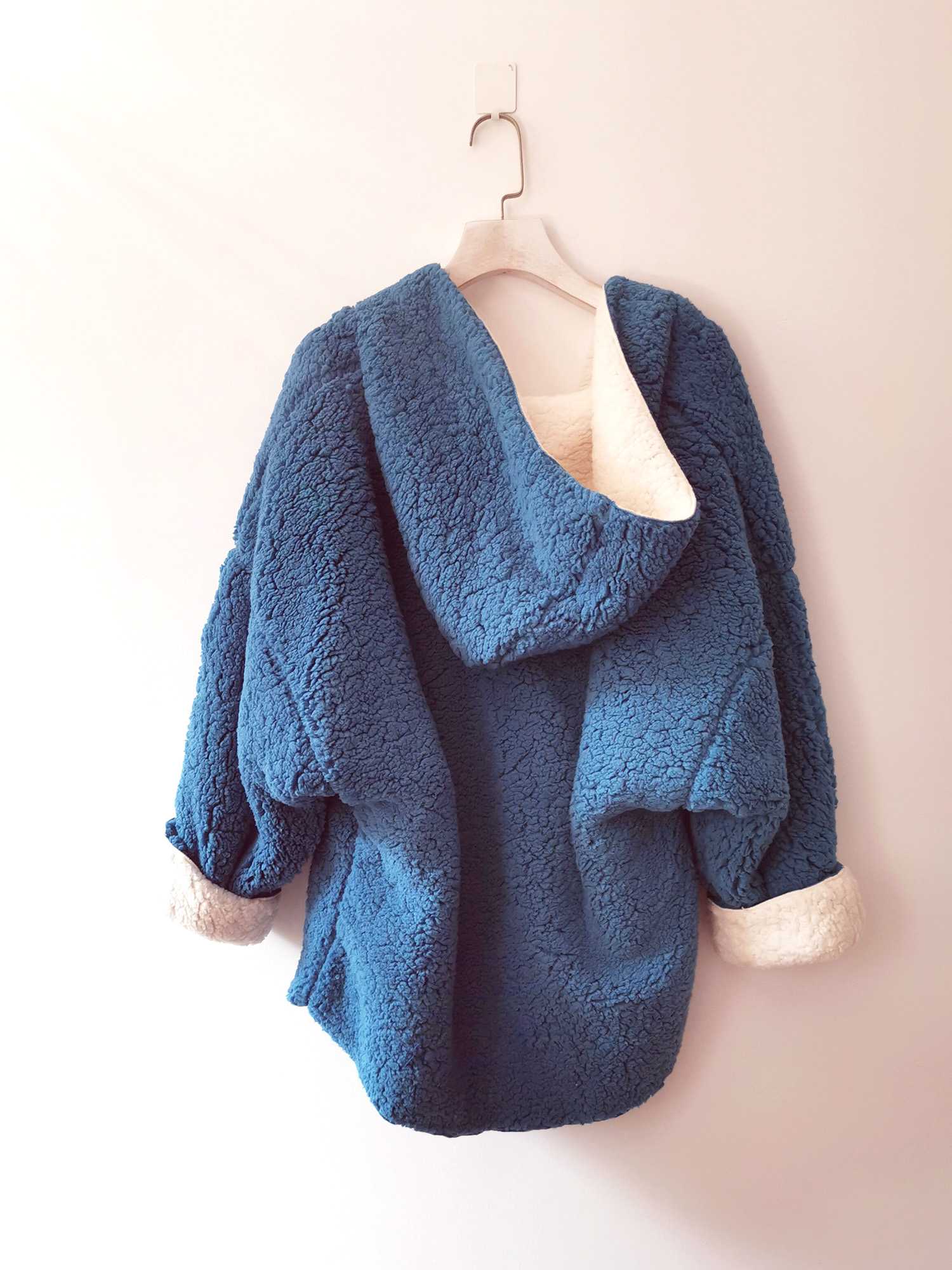 Reversible Oversized Soft Fuzzy Hoodie Coat - worthtryit.com