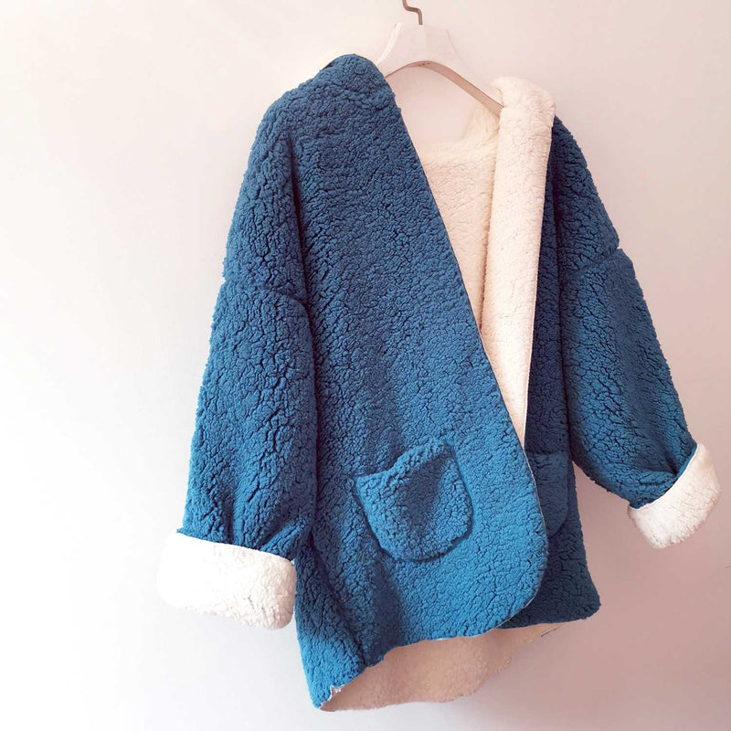 Reversible Oversized Soft Fuzzy Hoodie Coat - worthtryit.com