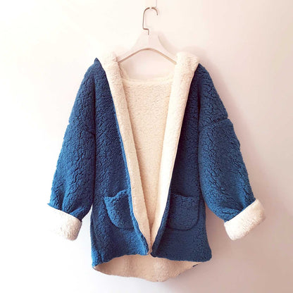 Reversible Oversized Soft Fuzzy Hoodie Coat - worthtryit.com