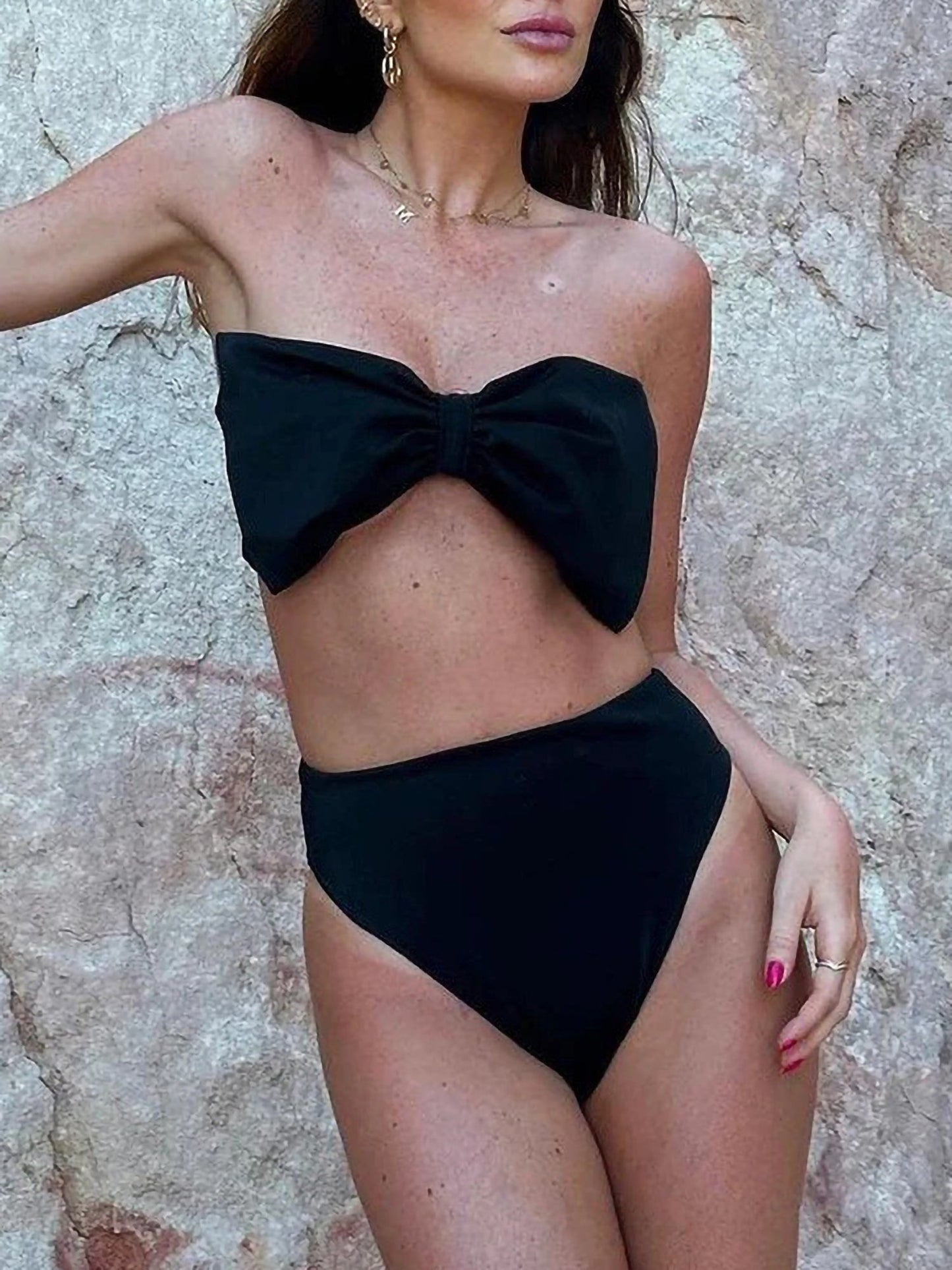 Mega Bow High Waist Strapless Bikini Swimsuit