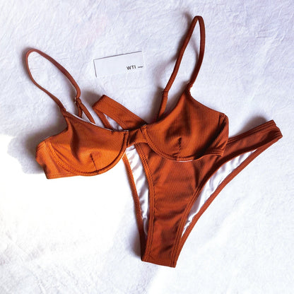 Ribbed Block Underwear Bralette Bikini Set