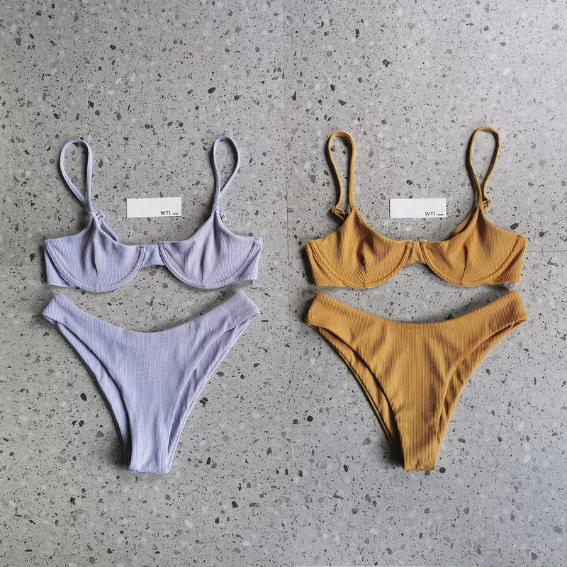 Ribbed Block Underwear Bralette Bikini Set