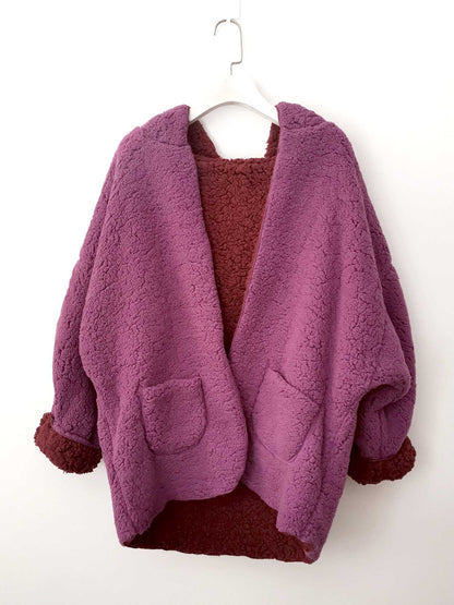 Reversible Oversized Soft Fuzzy Hoodie Coat - worthtryit.com