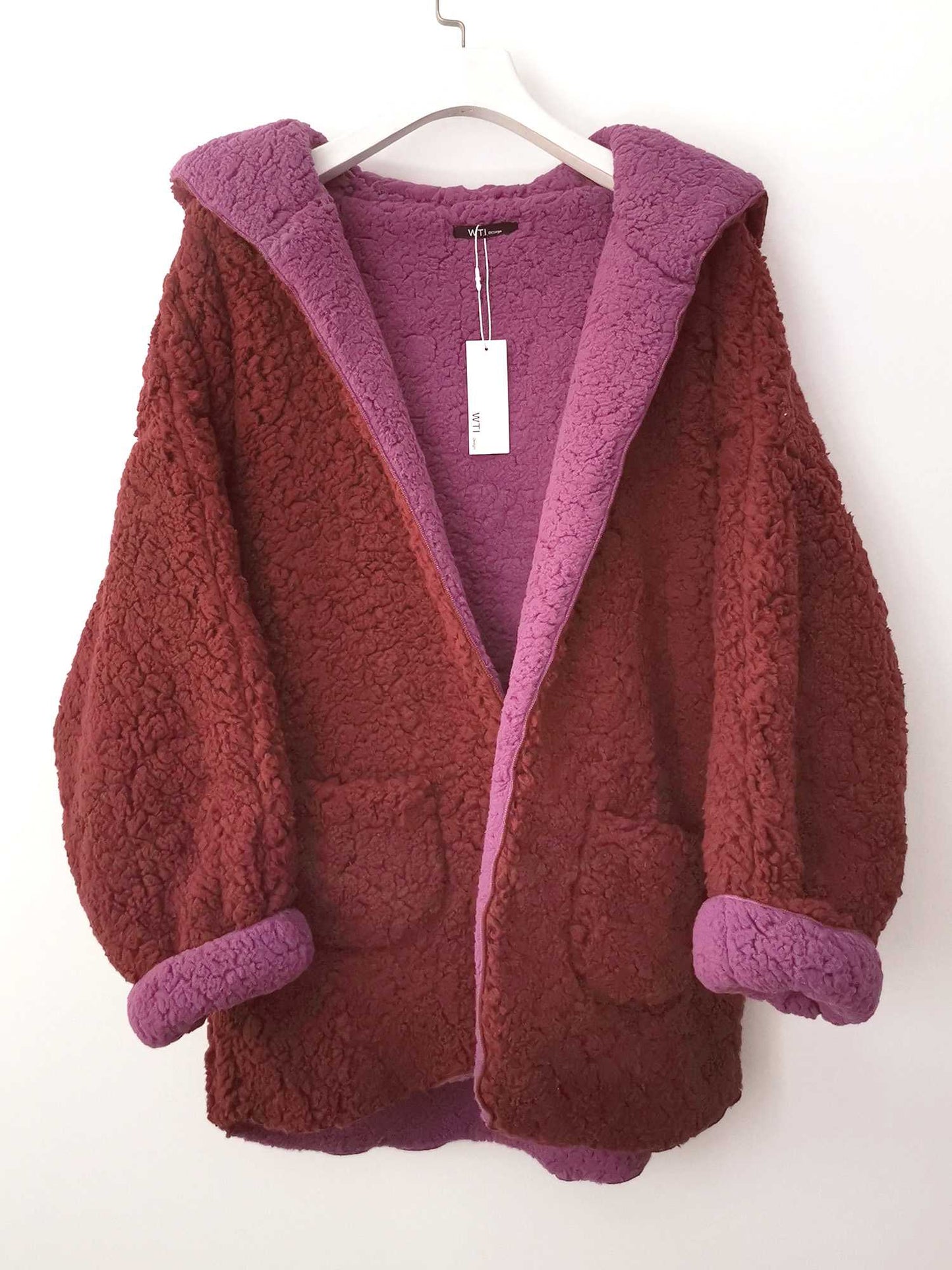 Reversible Oversized Soft Fuzzy Hoodie Coat - worthtryit.com