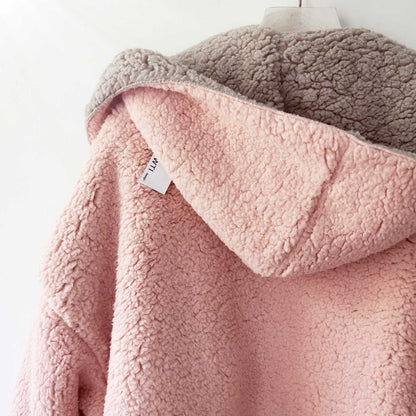 Reversible Oversized Soft Fuzzy Hoodie Coat - worthtryit.com