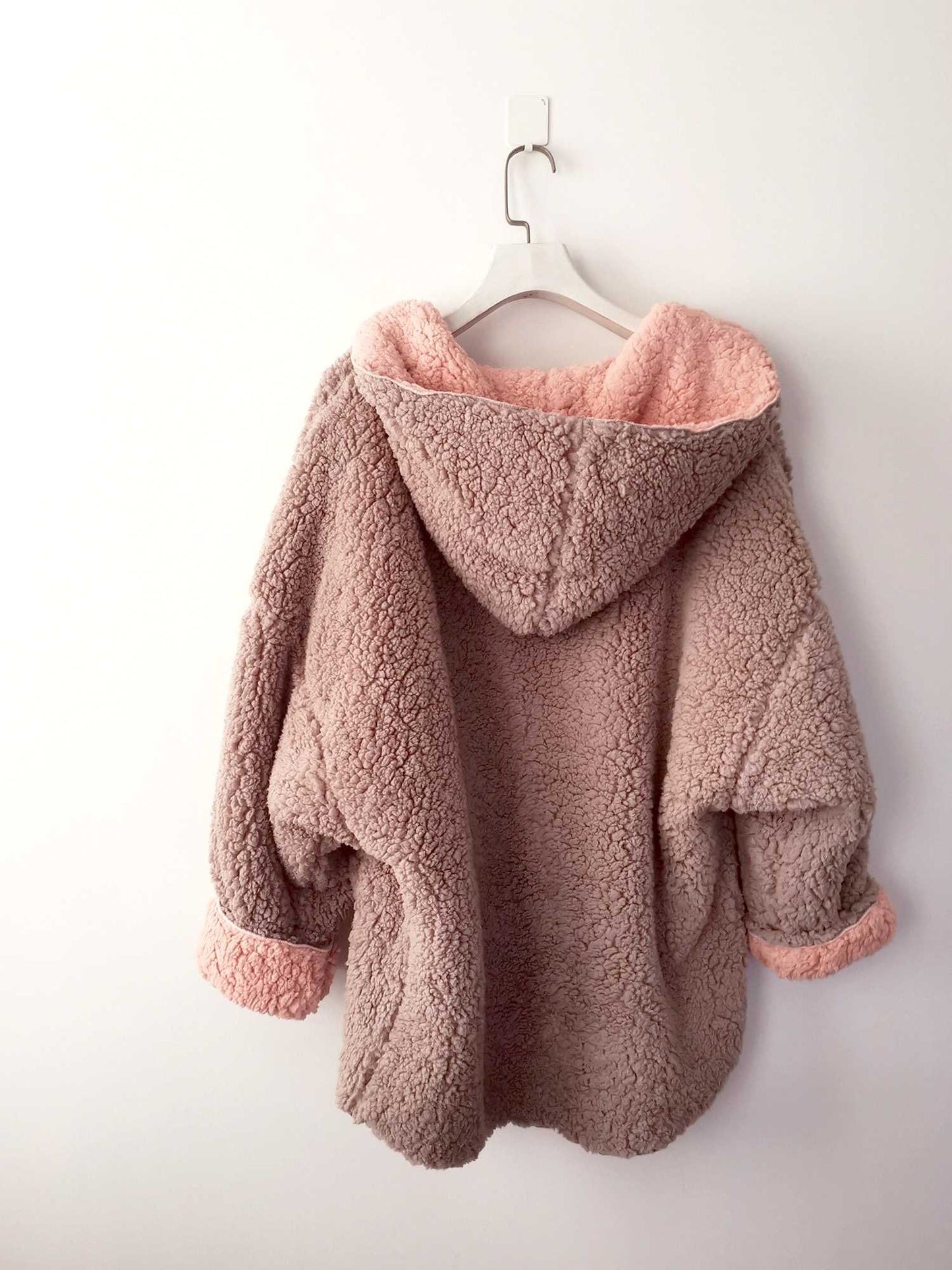 Reversible Oversized Soft Fuzzy Hoodie Coat - worthtryit.com