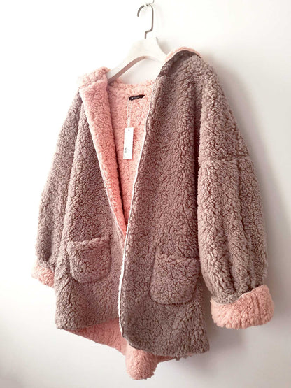 Reversible Oversized Soft Fuzzy Hoodie Coat - worthtryit.com