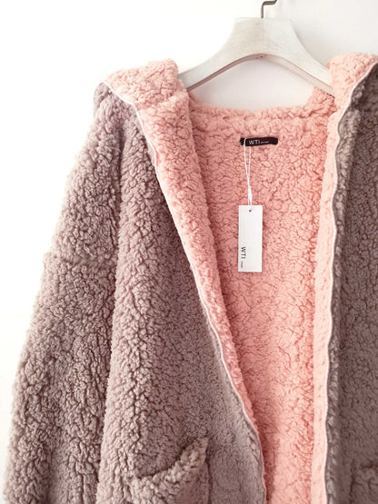 Reversible Oversized Soft Fuzzy Hoodie Coat - worthtryit.com