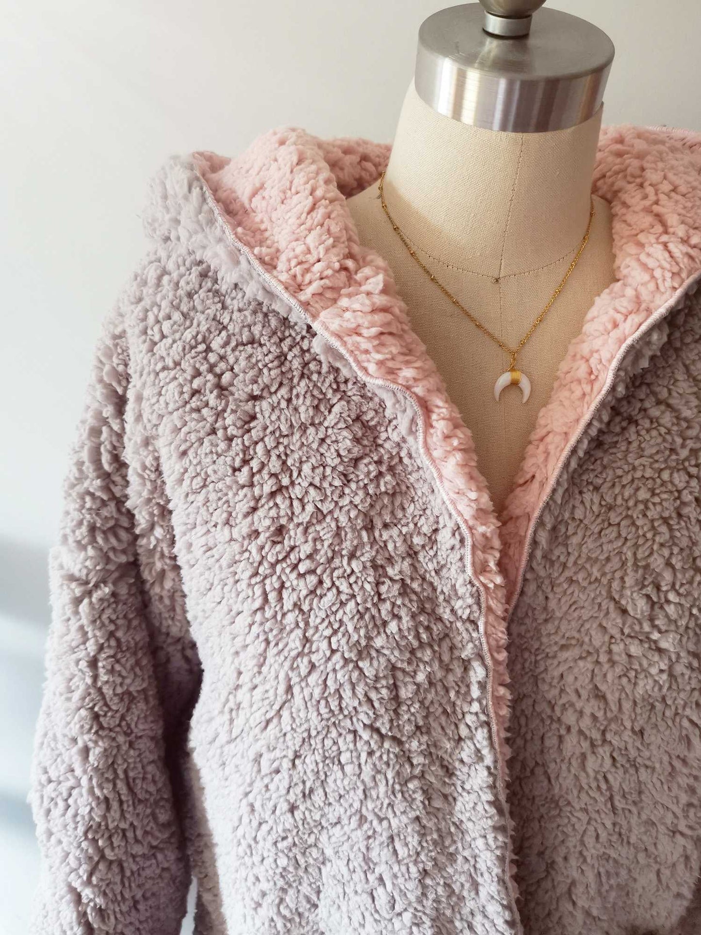 Reversible Oversized Soft Fuzzy Hoodie Coat - worthtryit.com