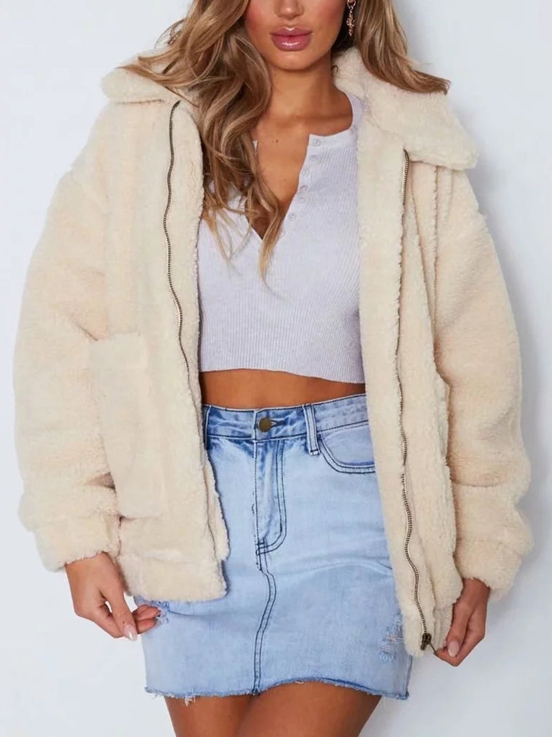 Oversize Faux Fur Fuzzy Jacket - worthtryit.com