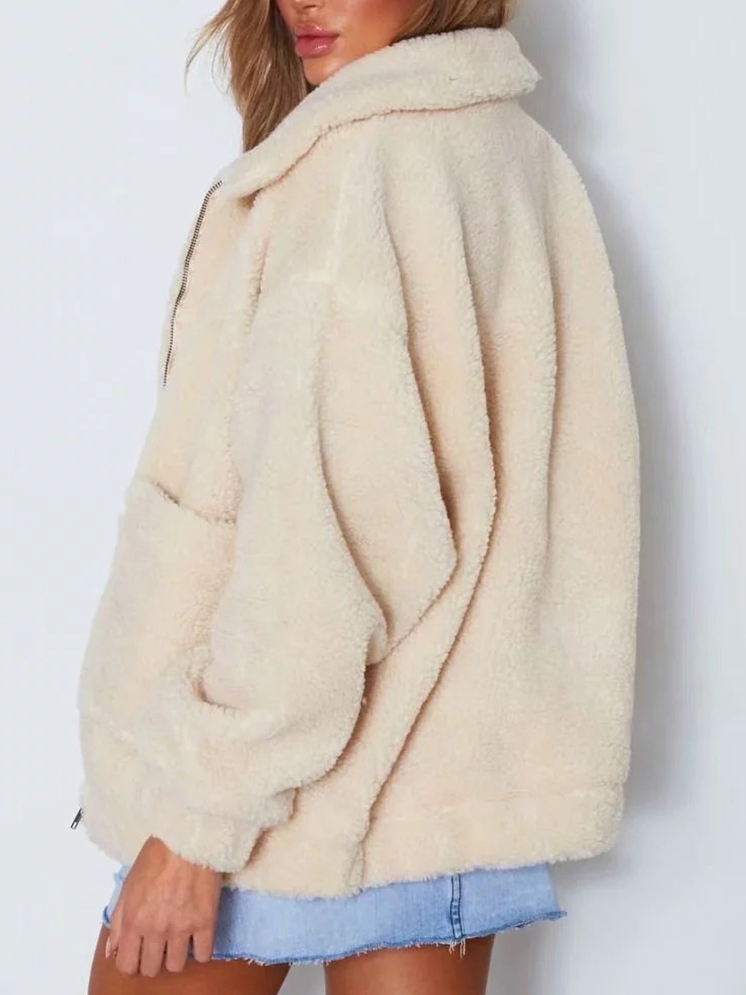 Oversize Faux Fur Fuzzy Jacket - worthtryit.com