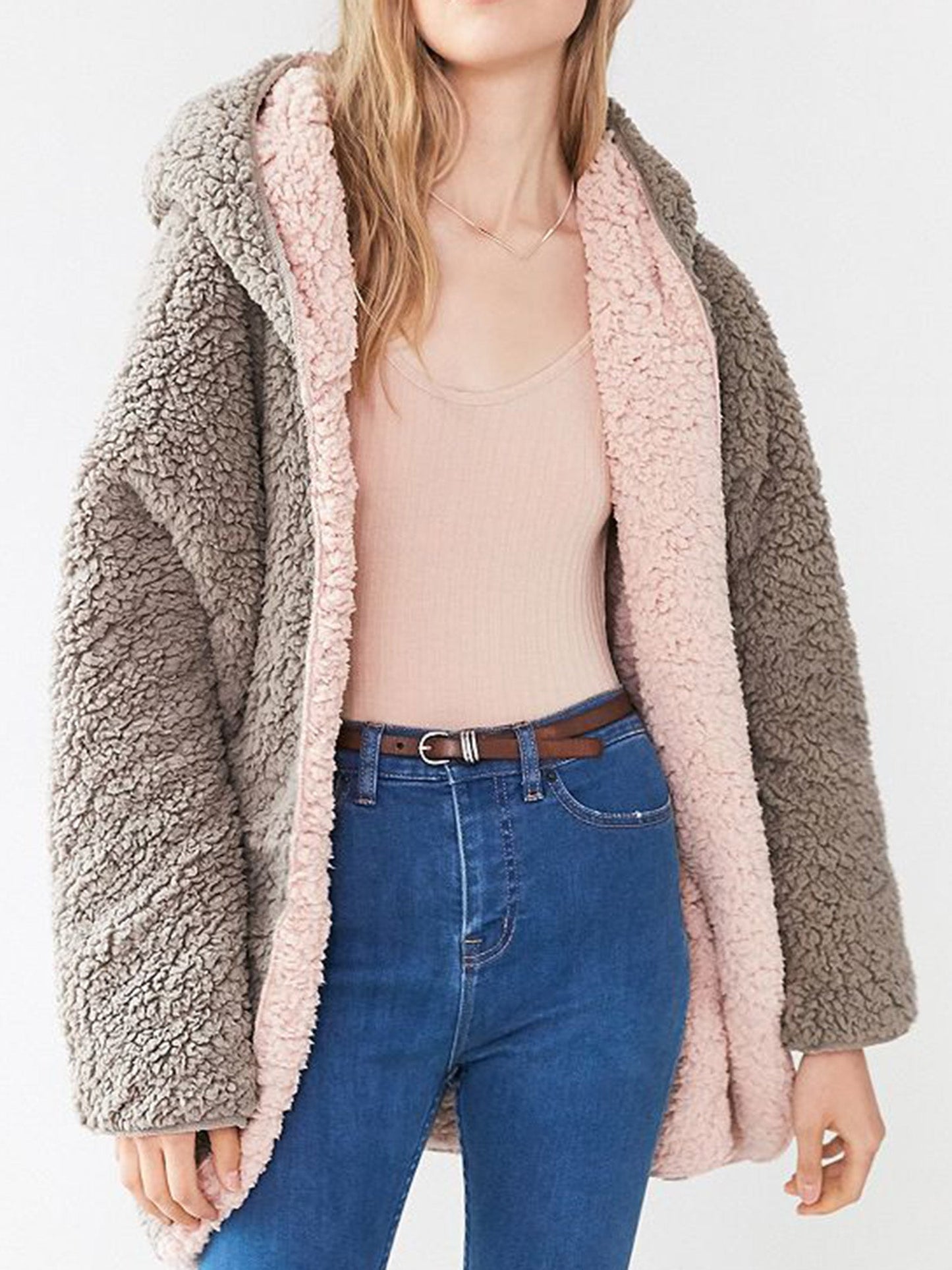 Reversible Oversized Soft Fuzzy Hoodie Coat - worthtryit.com