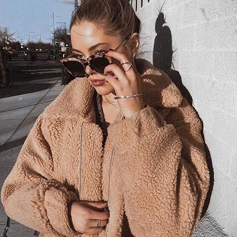 Oversize Faux Fur Fuzzy Jacket - worthtryit.com