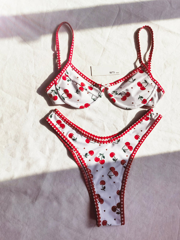 Cute Cherry Underwire & Triangle Bikini Swimsuit