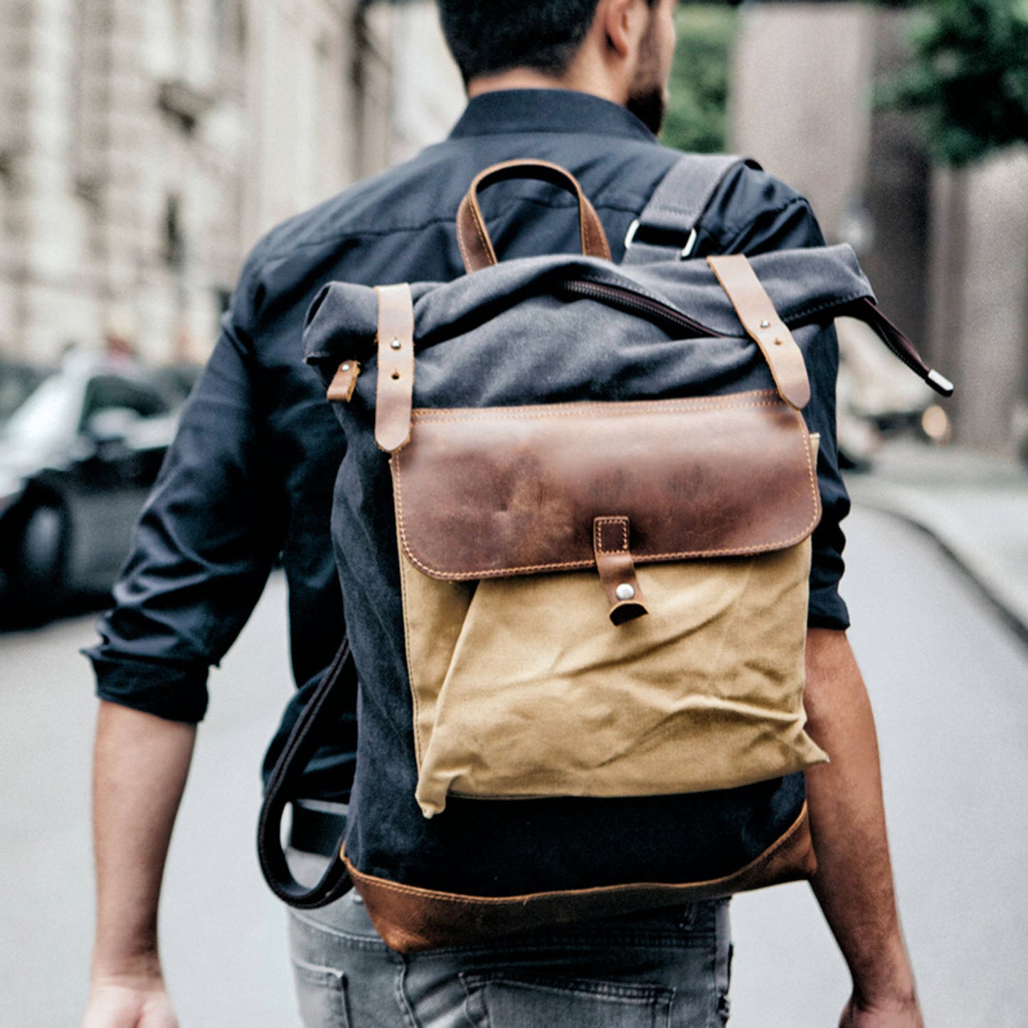 Color Blocked Canvas Backpack 15"