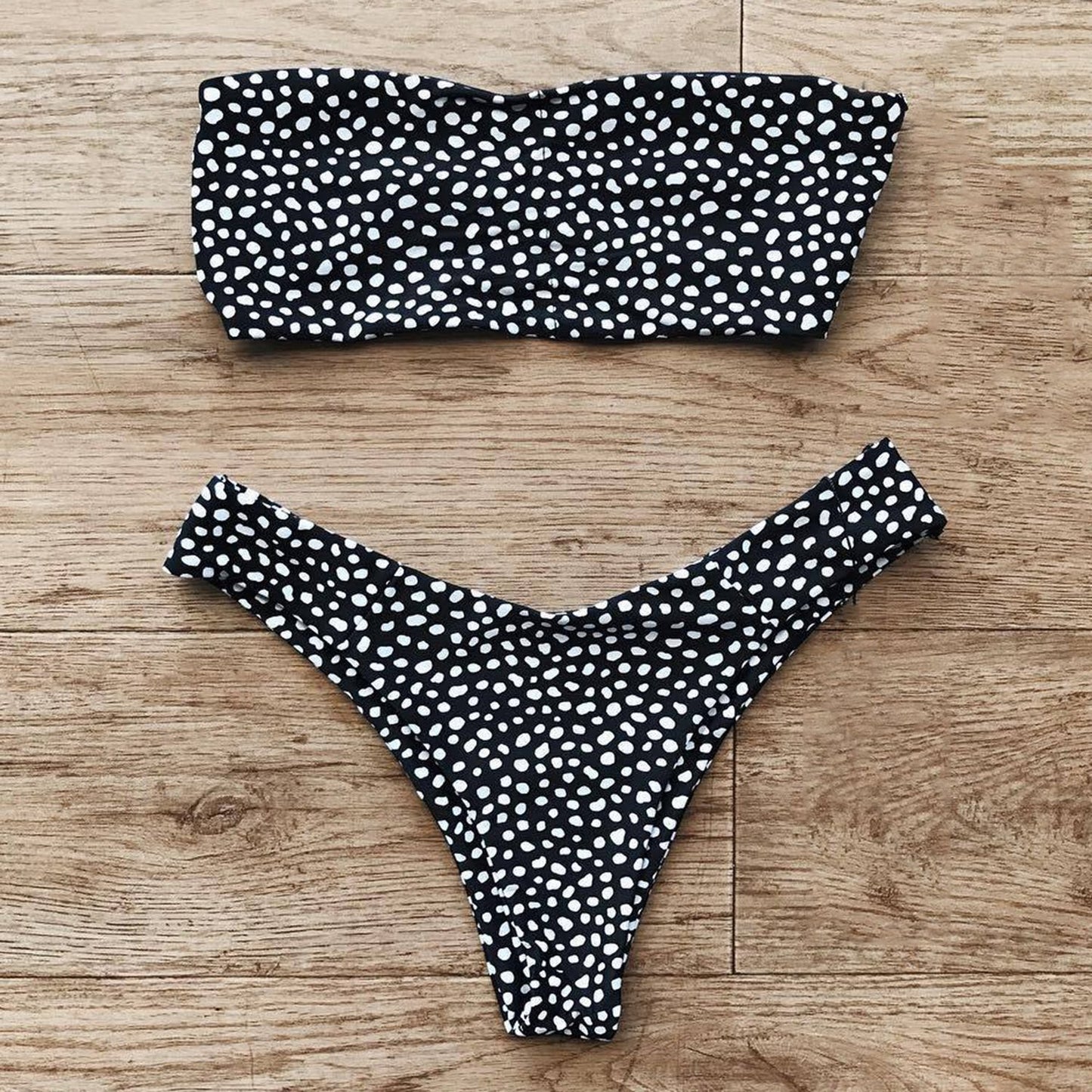 Cute Spot High Cut Bandeau Dot Bikini Set - worthtryit.com