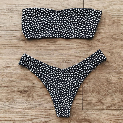 Cute Spot High Cut Bandeau Dot Bikini Set - worthtryit.com