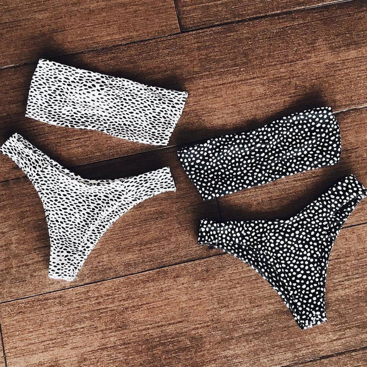 Cute Spot High Cut Bandeau Dot Bikini Set - worthtryit.com