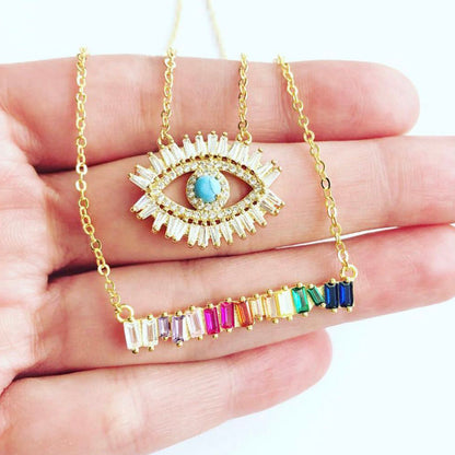 Rainbow Baguette Gold Bar Necklace