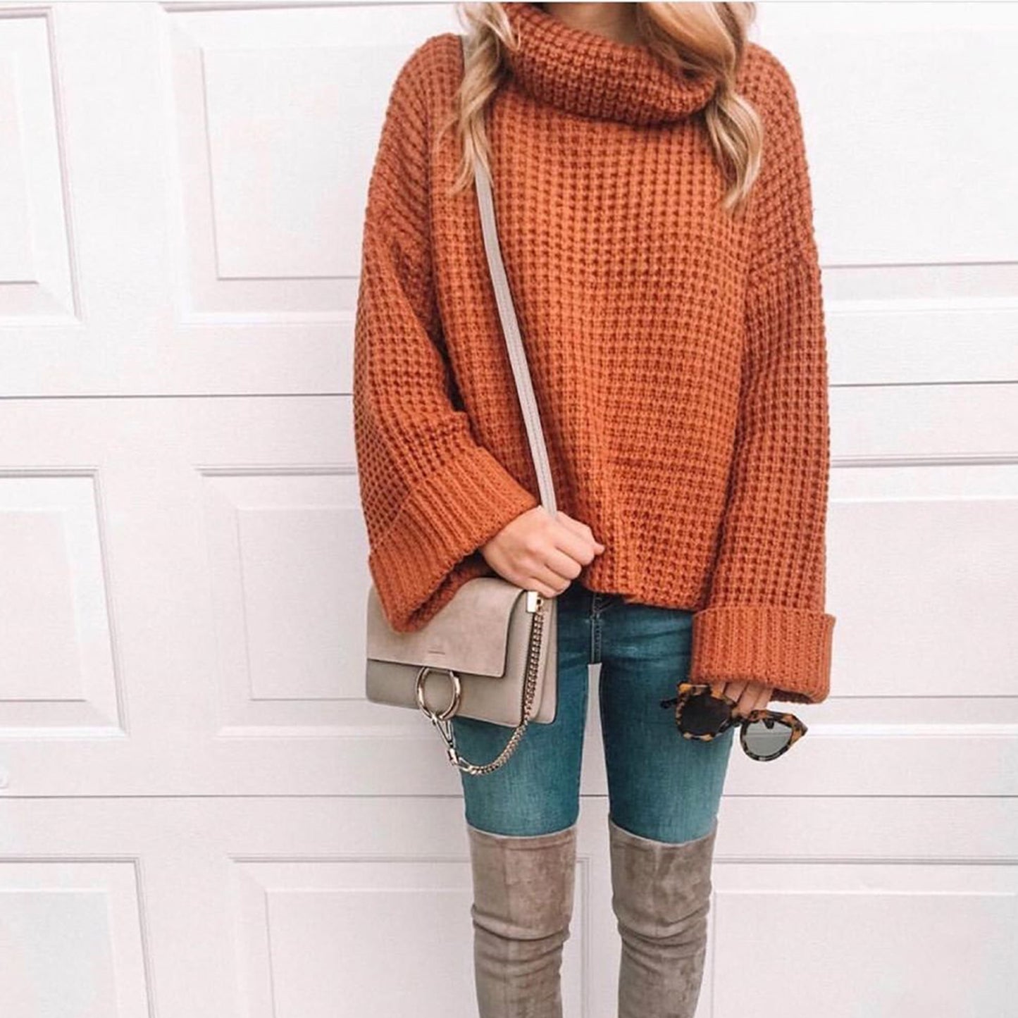 Cute High Neck Bell Sleeves Knit Sweater