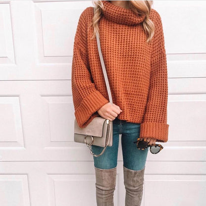 Cute High Neck Bell Sleeves Knit Sweater