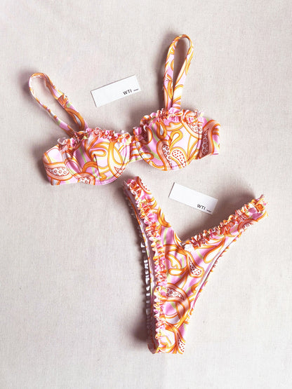 Floral Print Scrunch Hem Underwire Bikini Swimsuit