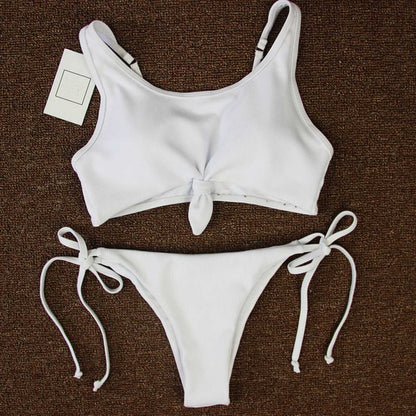 Bowknot Spaghetti Bikini-White - worthtryit.com