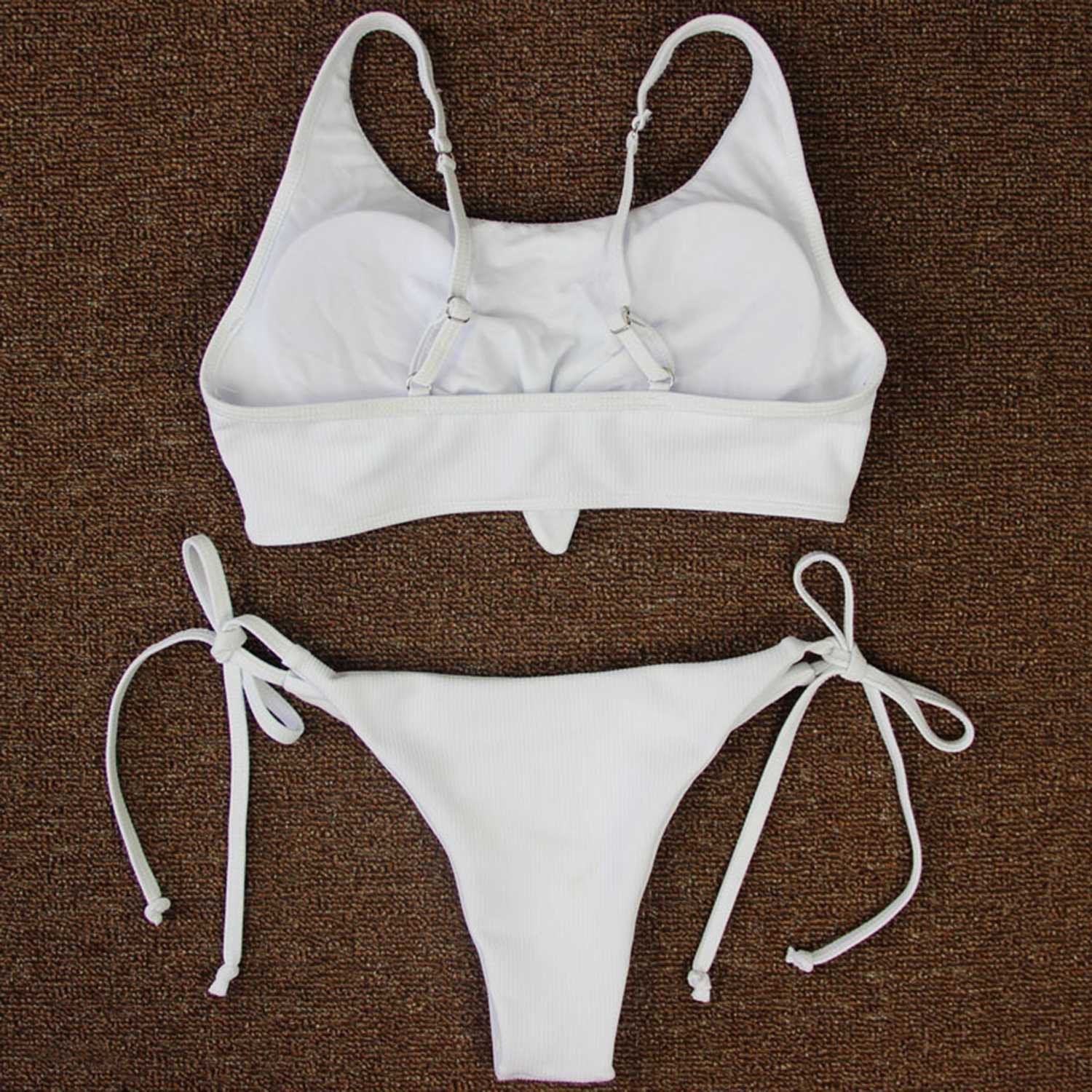 Bowknot Spaghetti Bikini-White - worthtryit.com