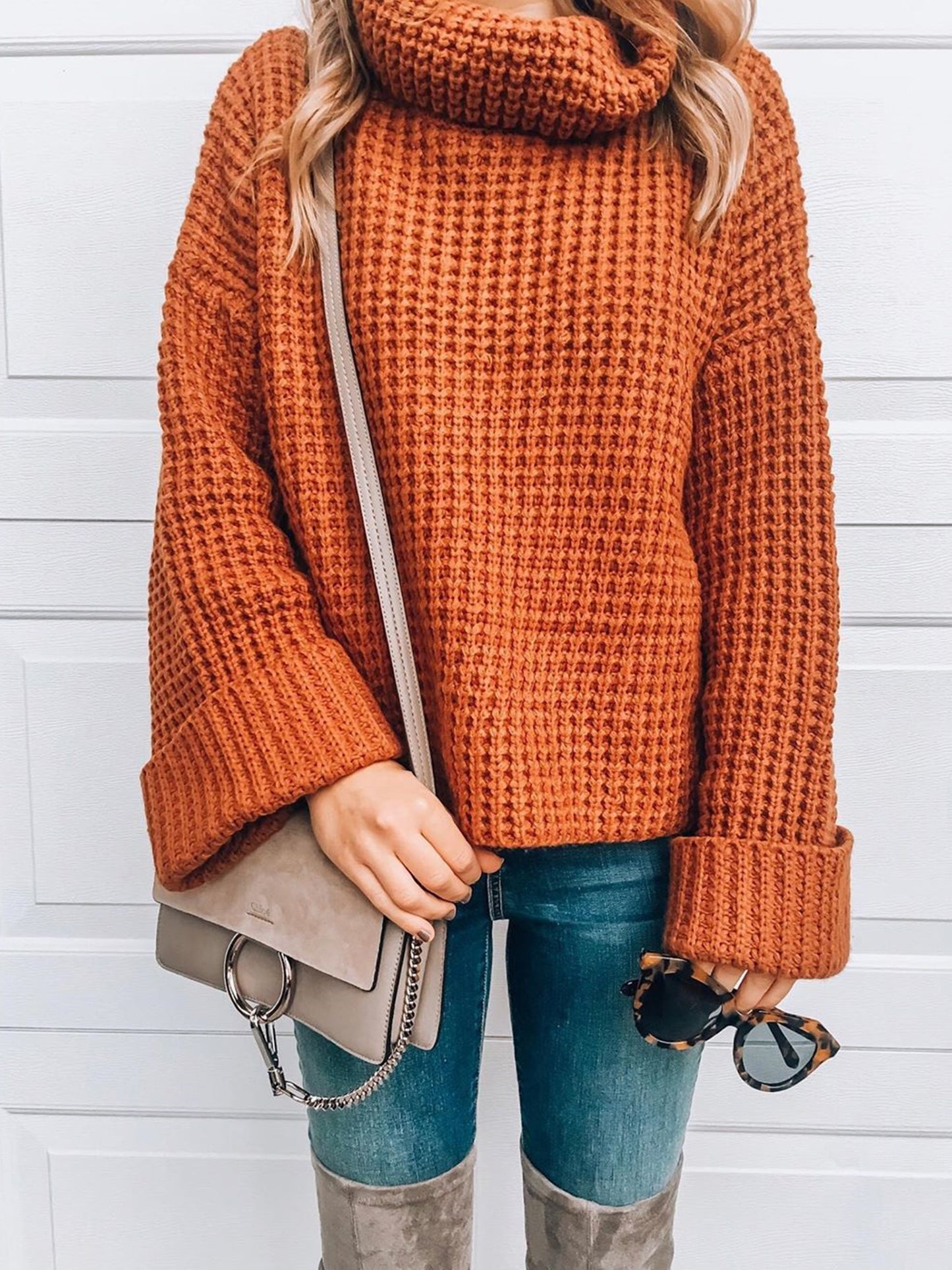 Cute High Neck Bell Sleeves Knit Sweater