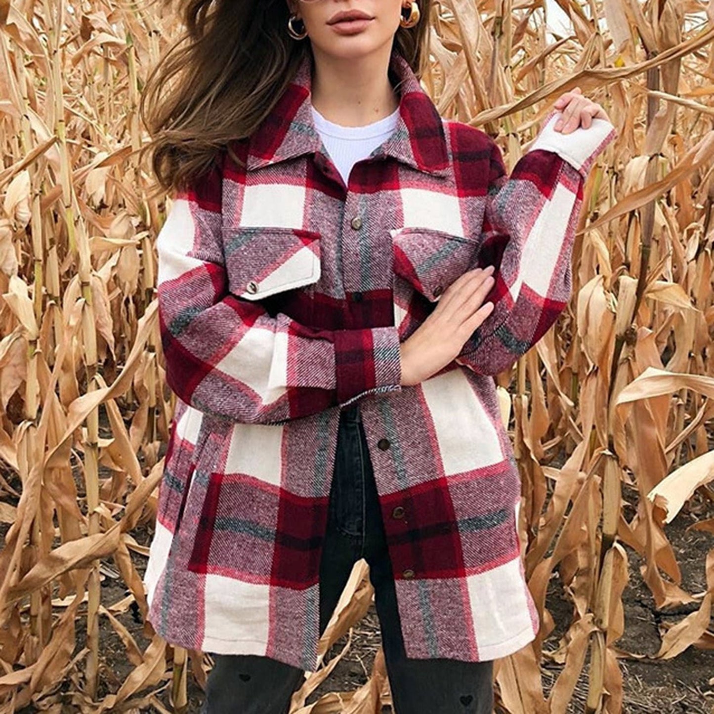 Oversized Checked Shirt Jacket