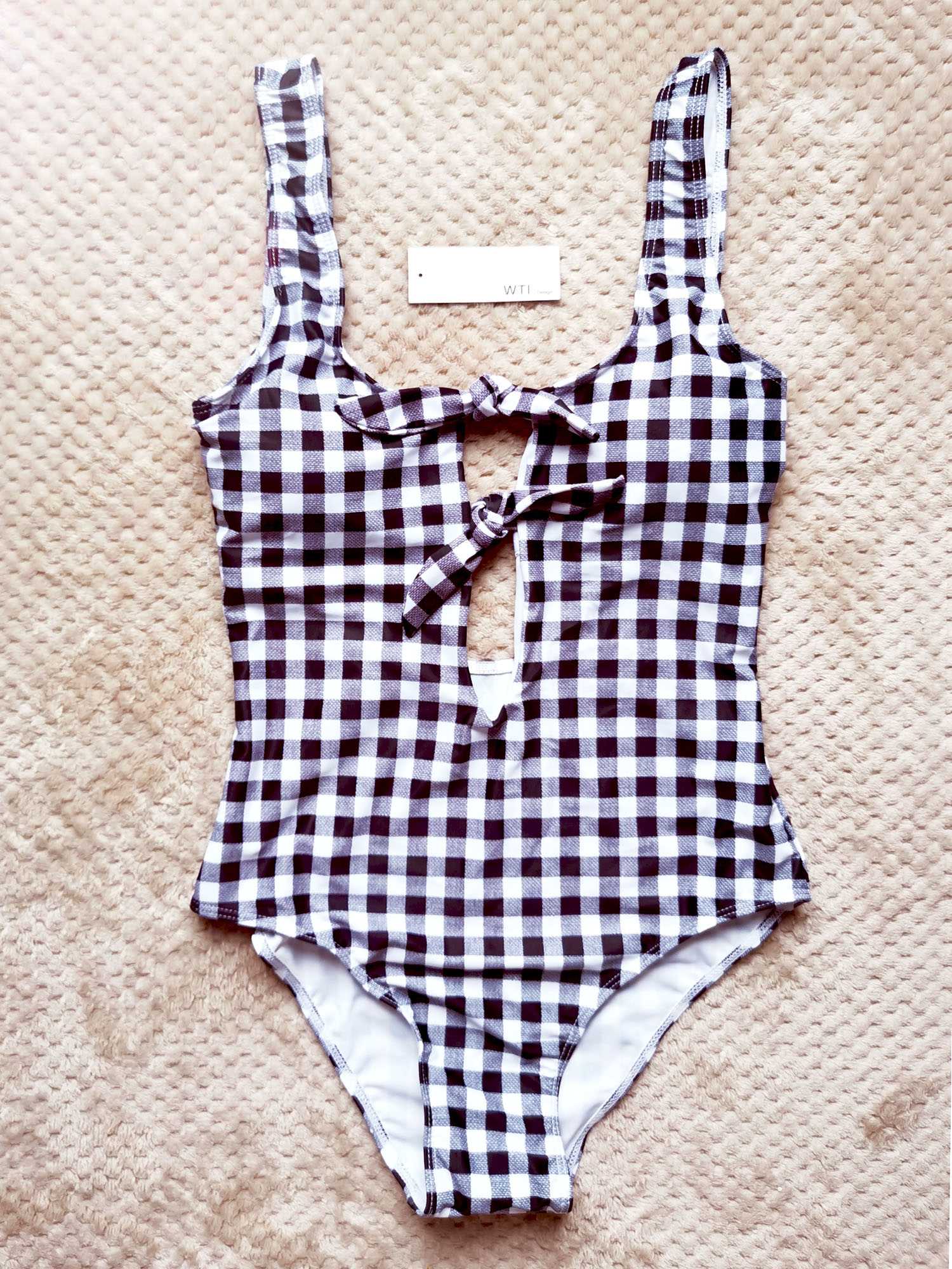 Gingham Multi Front Tie Bow Backless One Piece Swimsuit - worthtryit.com