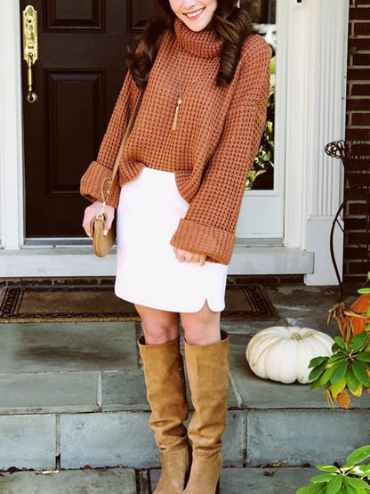 Cute High Neck Bell Sleeves Knit Sweater