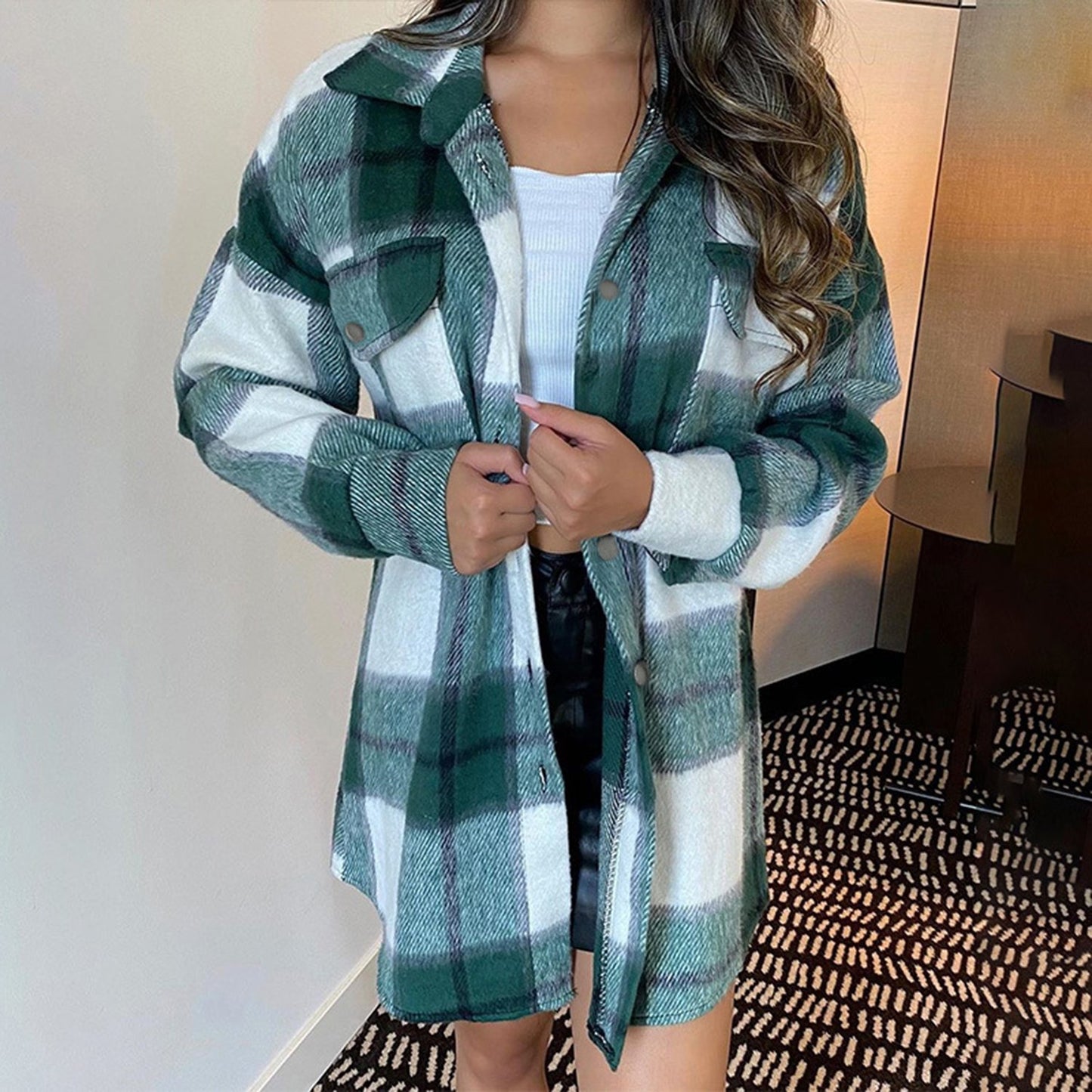 Oversized Checked Shirt Jacket