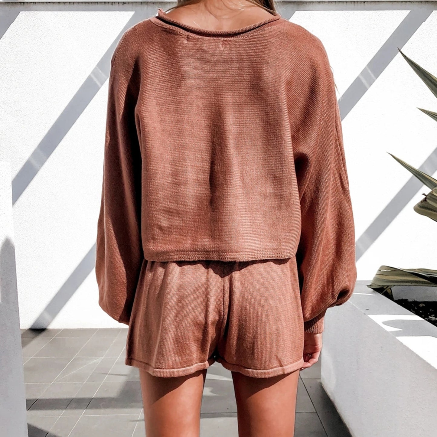 Round Neck Knit Sweater & Shorts Two Piece Set LB201