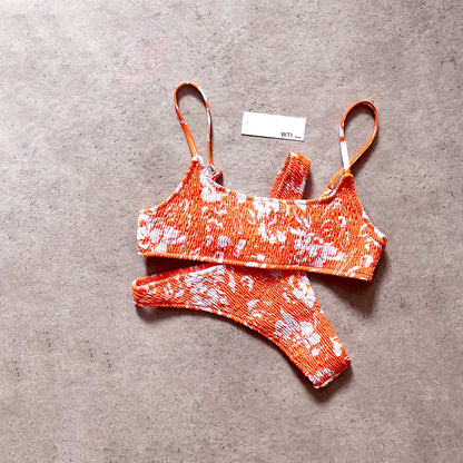 Floral Scrunched Crop Top Bikini Swimsuit SY20