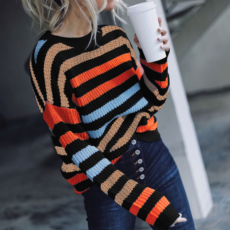 Colorful Stripes Knit Short Sweater