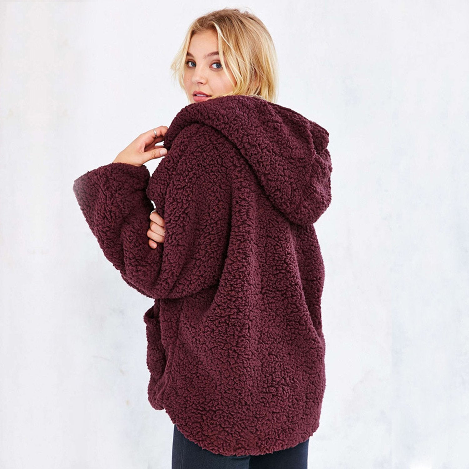 Reversible Faux fur Hoodie Coat Fuzzy Jacket - worthtryit.com