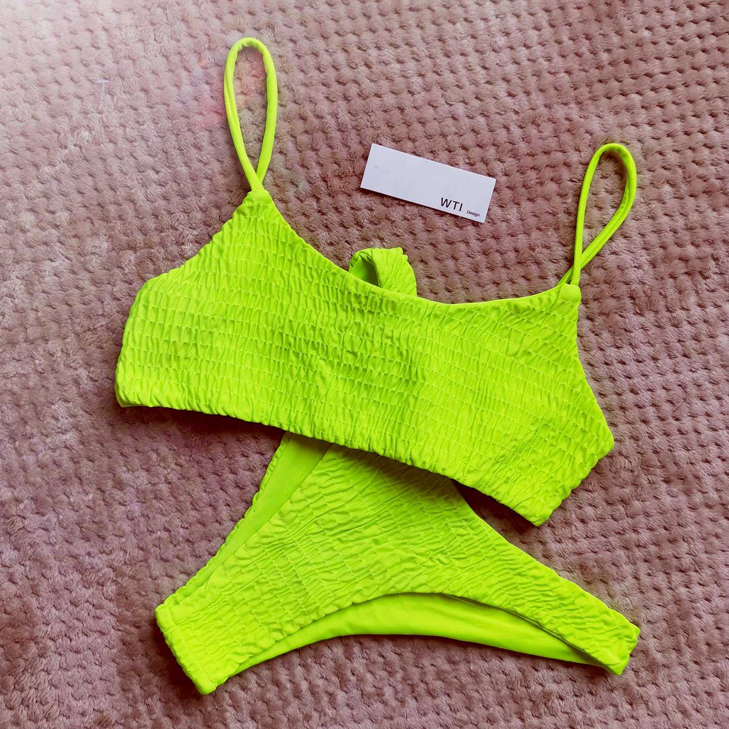 Cute Bikinis Scrunch Swimsuit Spaghetti Bikini Set - worthtryit.com