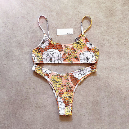 Floral Scrunched Crop Top Bikini Swimsuit SY20