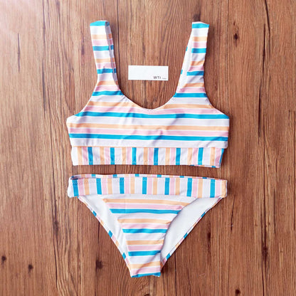 Rainbow Stripes Crop Top High Rise Bikini Set - worthtryit.com