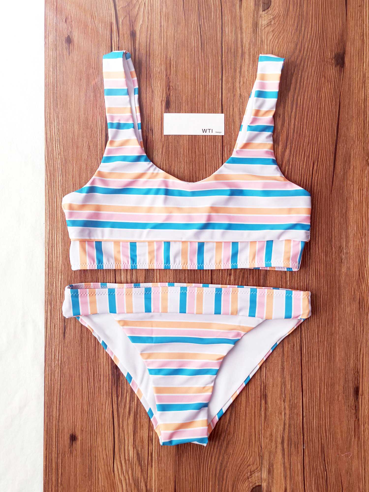 Rainbow Stripes Crop Top High Rise Bikini Set - worthtryit.com