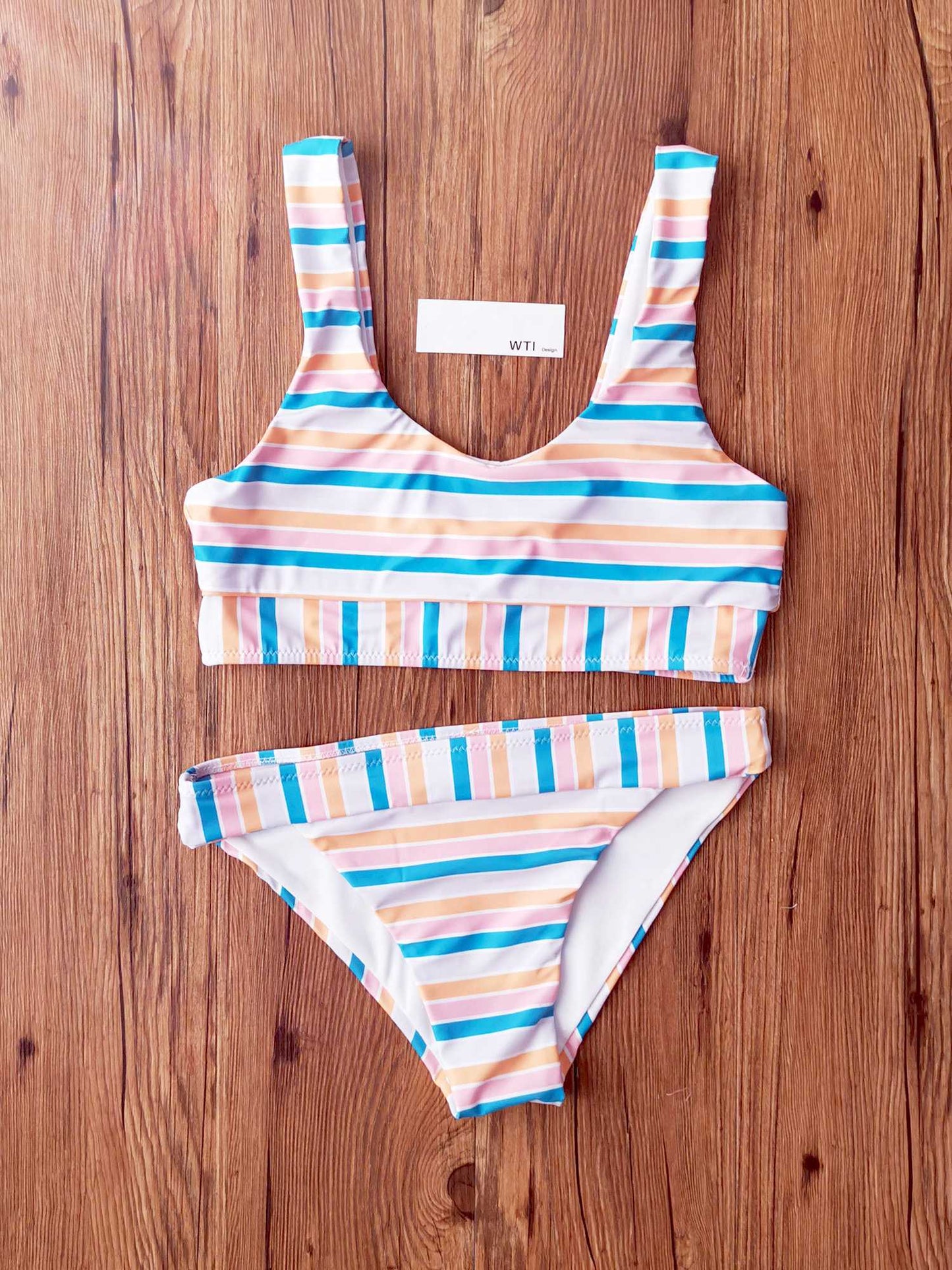 Rainbow Stripes Crop Top High Rise Bikini Set - worthtryit.com